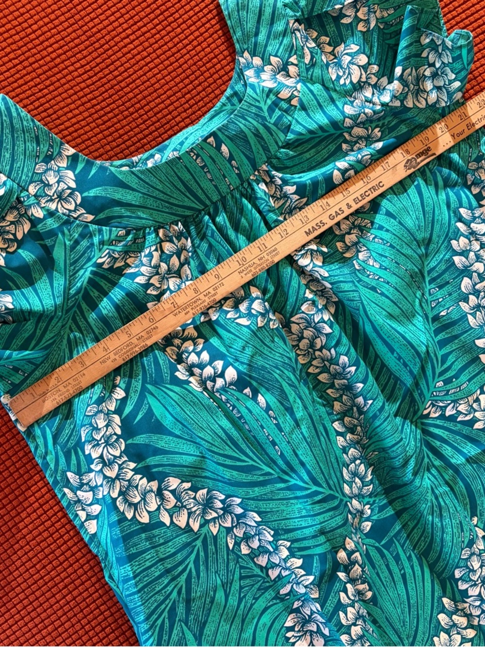 Vintage Hawaiian Women's XL Teal Floral Leaf Midi Dress Mumu - Picture 4 of 5